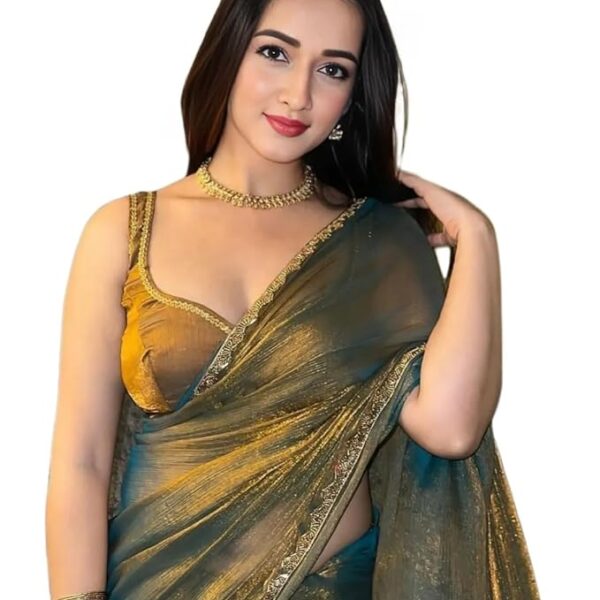 Mustard Women’s Soft Fandy Silk Saree with Hand Work Lace Border and Unstitched Blouse Piece