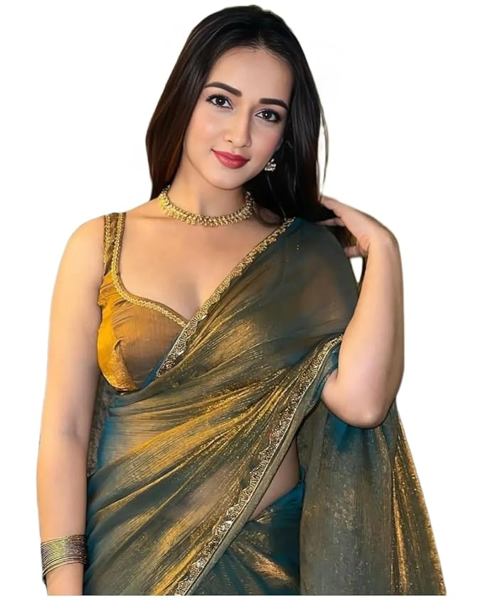 Mustard Women’s Soft Fandy Silk Saree with Hand Work Lace Border and Unstitched Blouse Piece