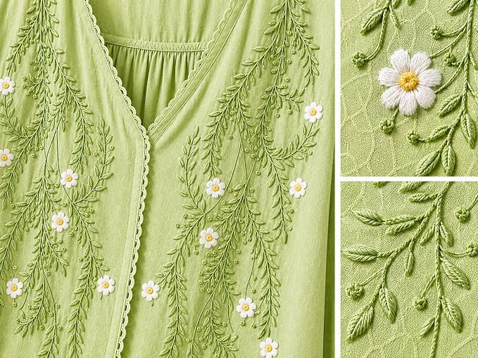 Women’s Embroidered Pista Green Korean Style Top and Tunic – V Neck, Puff Sleeves, Relaxed Fit - Image 4