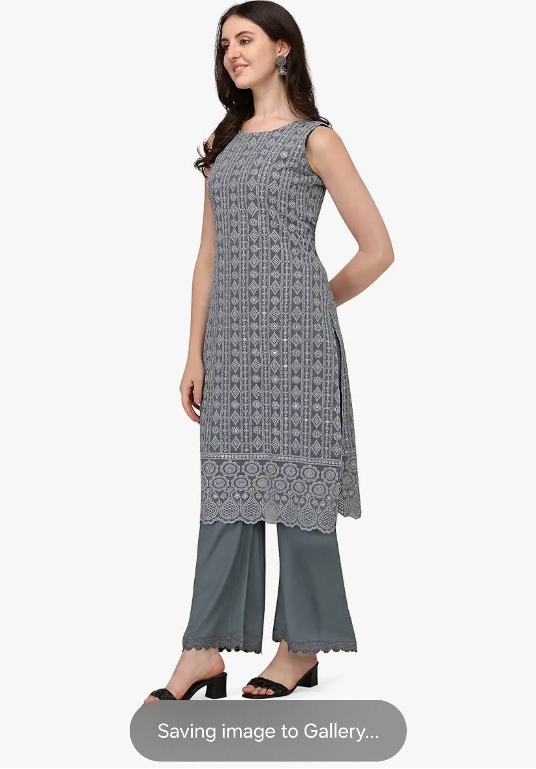 Women Grey Georgette Chikankari Embroidered Kurta Palazzo Set - Image 4