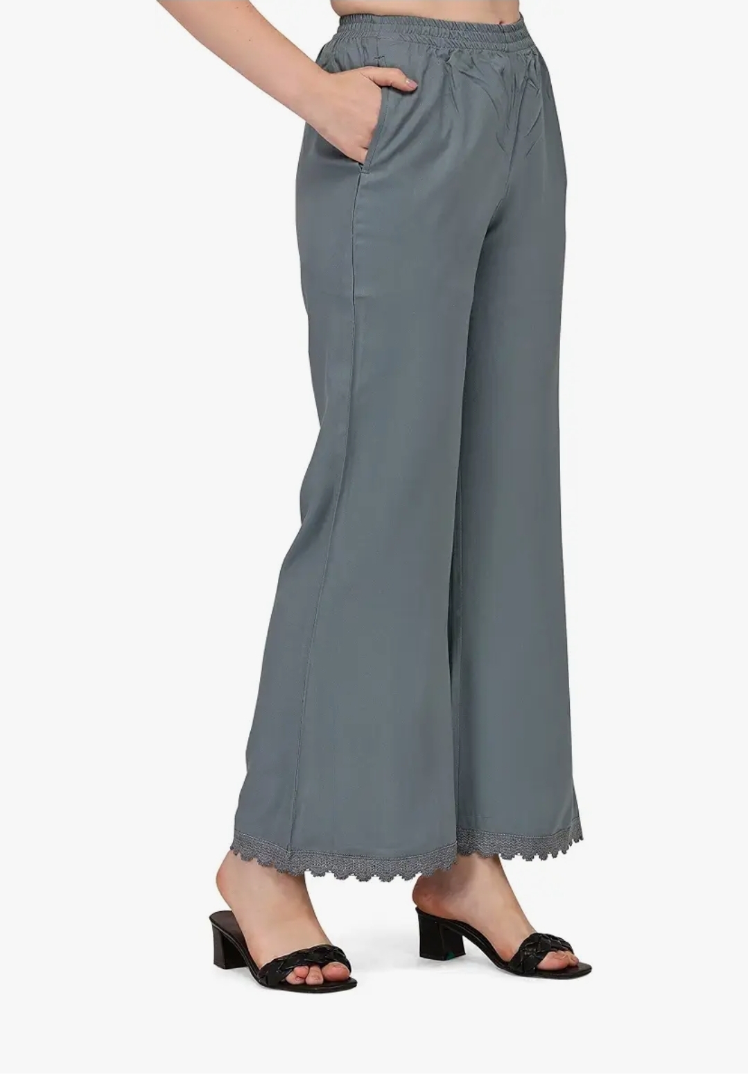 Women Grey Georgette Chikankari Embroidered Kurta Palazzo Set - Image 2